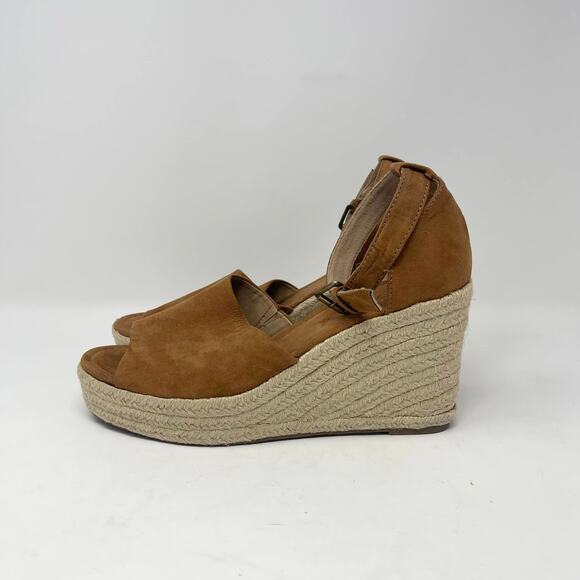Universal Thread Cognac Brown Faux Suede Espadrille Wedge Sandals - Picture 4 of 8